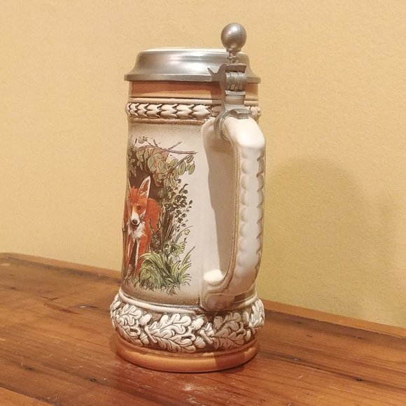 Vintage Gerz German Beer Stein Tankard Mother Mama Fox Baby Fox Kits RARE - Picture 3 of 10